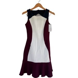 New Closet London Sleeveless Fit & Flare Maroon Cream Pencil Dress Womens Sz 8